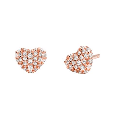 Michael Kors Pave 14ct Rose Gold Plated Heart Stud Earrings 